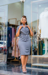 Elegant grey official peplum dress